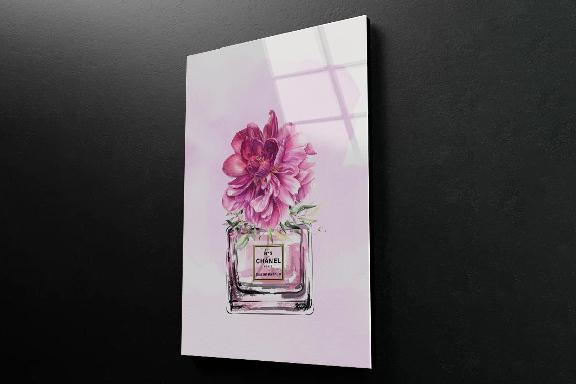 Perfume With Pink Shaded Flower 3D Design Acrylic Glass Print Tempered Glass Wall Art 100% Made in Australia Ready to Hang