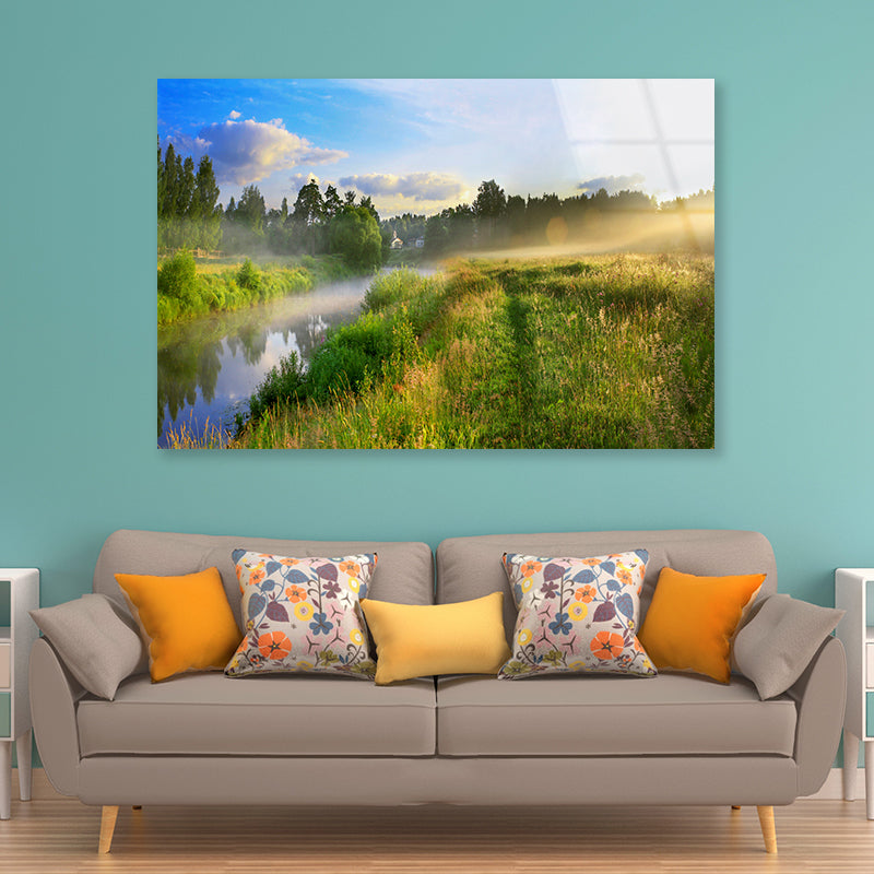 Sunrise, Fog and the River Acrylic Glass Print Tempered Glass Wall Art 100% Made in Australia Ready to Hang - Bella Home Decor