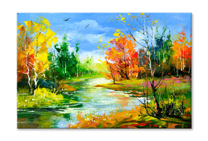 Autumn With The Wood River Oil Painting Wall Art Limited Edition High Quality Print Stretched Canvas None