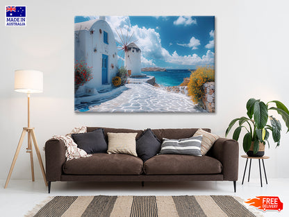 White Building, White Tower in Greece Print 100% Australian Made - Bella Home Decor