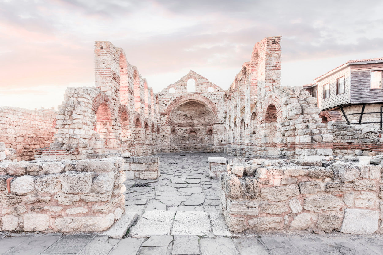 Ancient Building Faded View Photograph Glass Framed Wall Art, Ready to Hang Quality Print