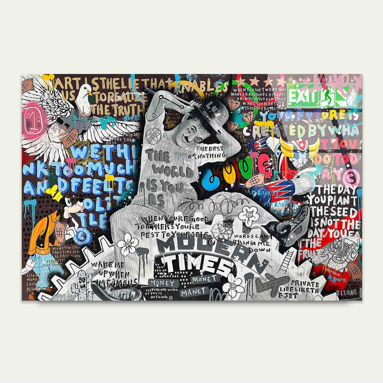 Urban Collage Typograph Tempered Glass Printing Wall Art Australian Made Quality - Bella Home Decor