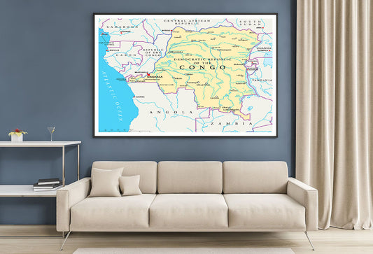 Congo Democratic Republic Political Map Home Decor Premium Quality Poster Print Choose Your Sizes