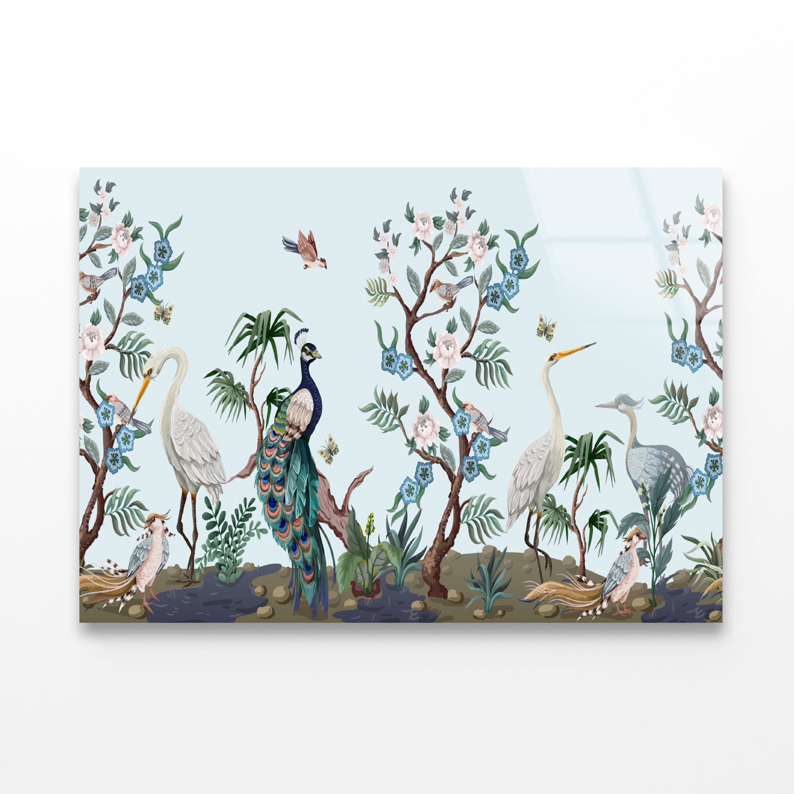 Peacock and Peonies Style Acrylic Glass Print Tempered Glass Wall Art 100% Made in Australia Ready to Hang - Bella Home Decor