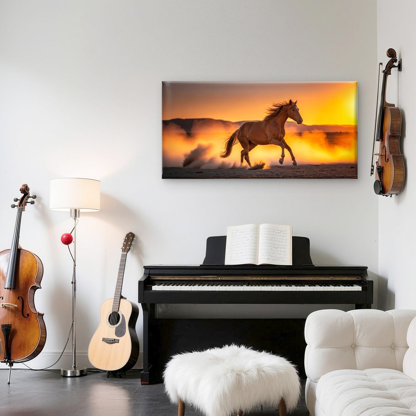 Wild Horse in Utah Desert Dust Wall Art Canvas Office Home Room Framed 120x60cm - Bella Home Decor