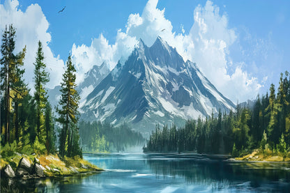 Cloudy Sky Mountain Lake Forest Wall Art Decor 100% Australian Made