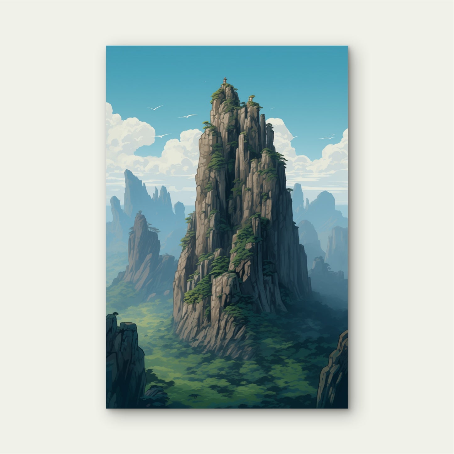 Anime Style Mountains Landscape 40x60cm Metal Print Ready to Hang