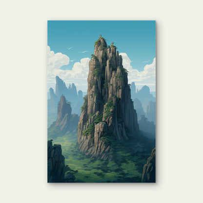 Anime Style Mountains Landscape 40x60cm Metal Print Ready to Hang