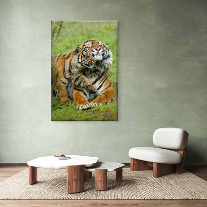 Sumatran Tiger Female with Cub Wild Animals Wall Art Decor 100% Australian Made