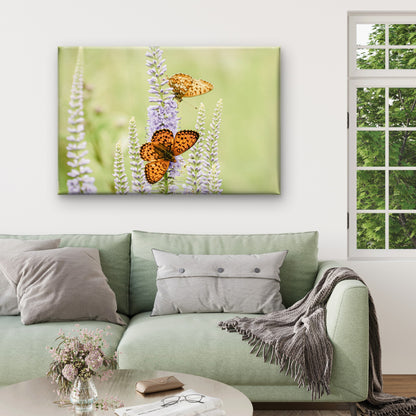 Soft Green and Purple Orange Butterfly and Lavender Flower Wall Art Decor 100% Australian Made