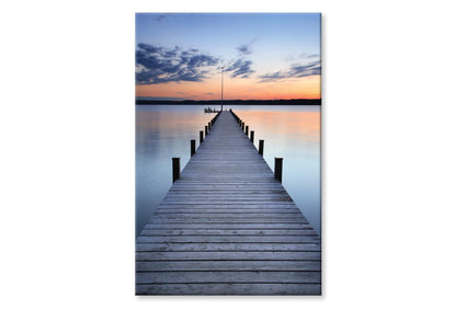 Wooden Pier On Lake & Sunset Sky View Wall Art Decor 100% Australian Made