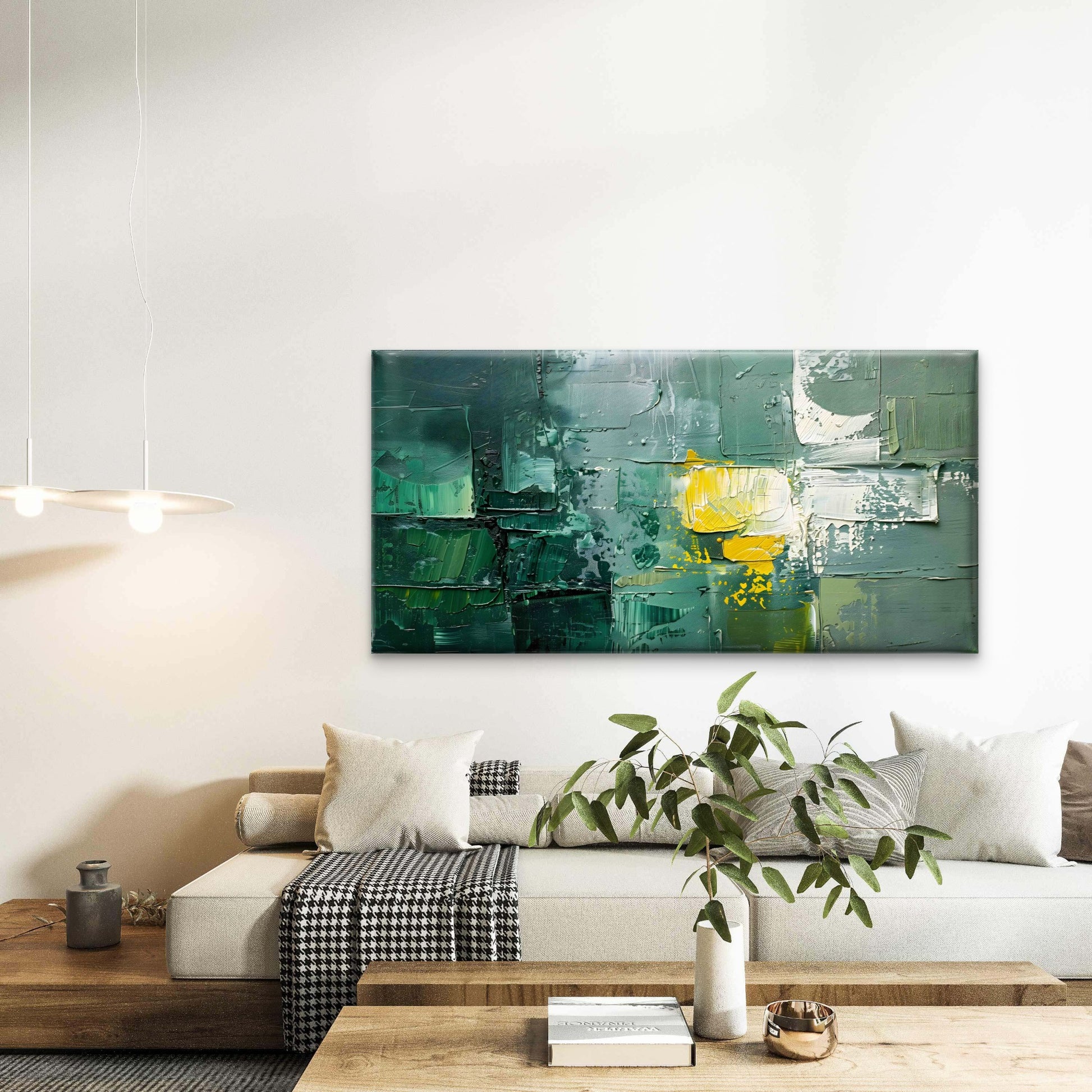 Green Abstract Oil Texture Wall Art Canvas Office Home Room Framed 120x60 cm - Bella Home Decor