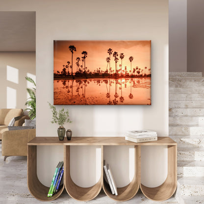 Golden reflection of sugar palm trees in Pathum Thani, Thailand  Wall Art Decor 100% Australian Made