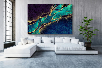 Abstract Blue & Gold Wall Art UV Direct Aluminum Print Australian Made Quality