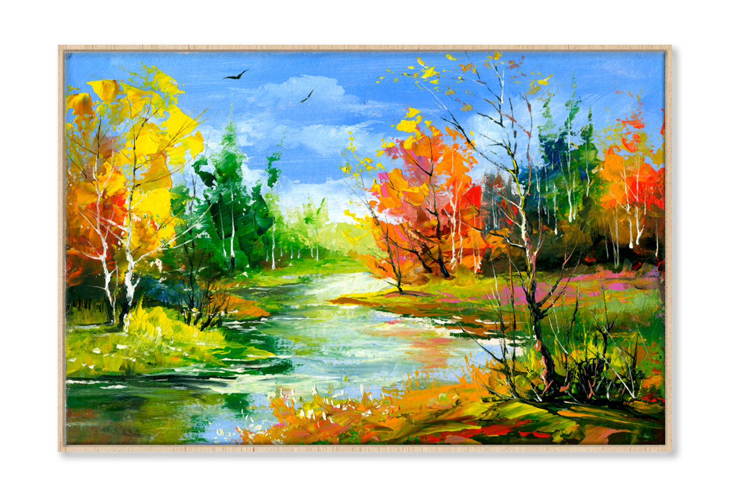 Autumn With The Wood River Oil Painting Wall Art Limited Edition High Quality Print Canvas Box Framed Natural