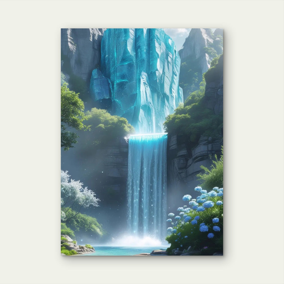 Blue Crystal Glacial Waterfall 60x90cm Metal Print Ready to Hang