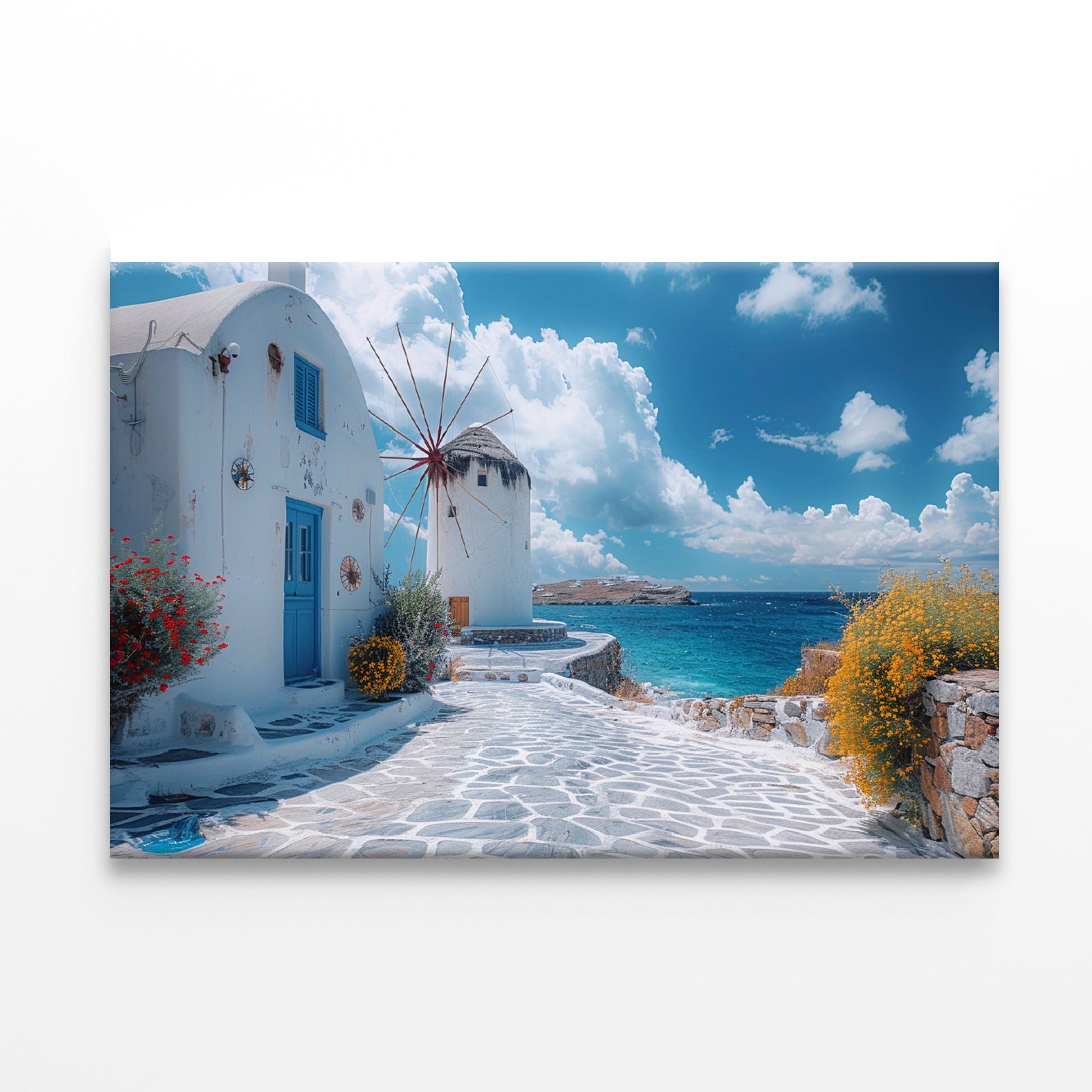 White Building, White Tower in Greece Print 100% Australian Made - Bella Home Decor