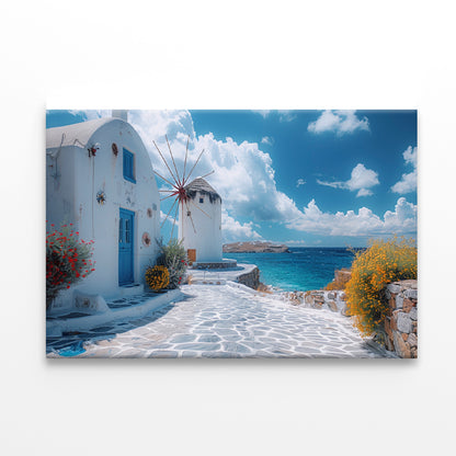 White Building, White Tower in Greece Print 100% Australian Made - Bella Home Decor