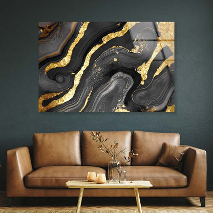 Black Fluid Marble Abstract Acrylic Glass Print Tempered Glass Wall Art 100% Made in Australia Ready to Hang