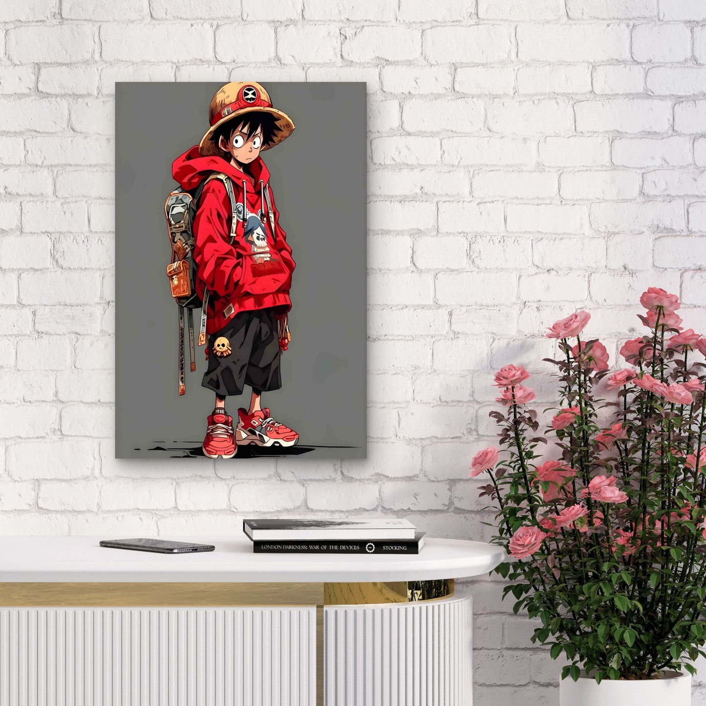 Anime Hero Red Hoodie Figure 60x90cm Metal Print Ready to Hang - Bella Home Decor
