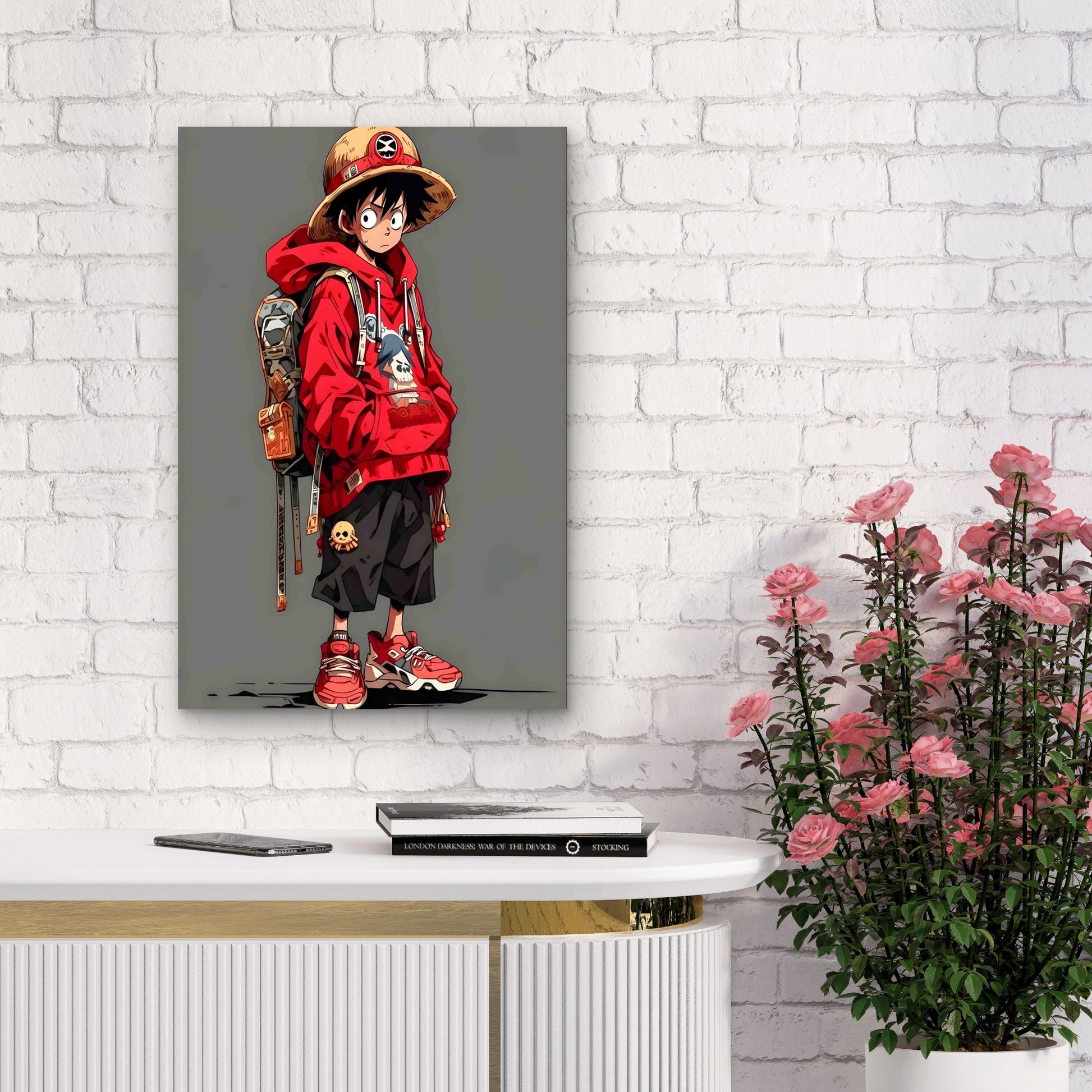 Anime Hero Red Hoodie Figure 60x90cm Metal Print Ready to Hang - Bella Home Decor