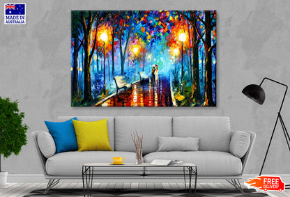 Couple Walking on Road with Trees Oil Painting Wall Art Limited Edition High Quality Print