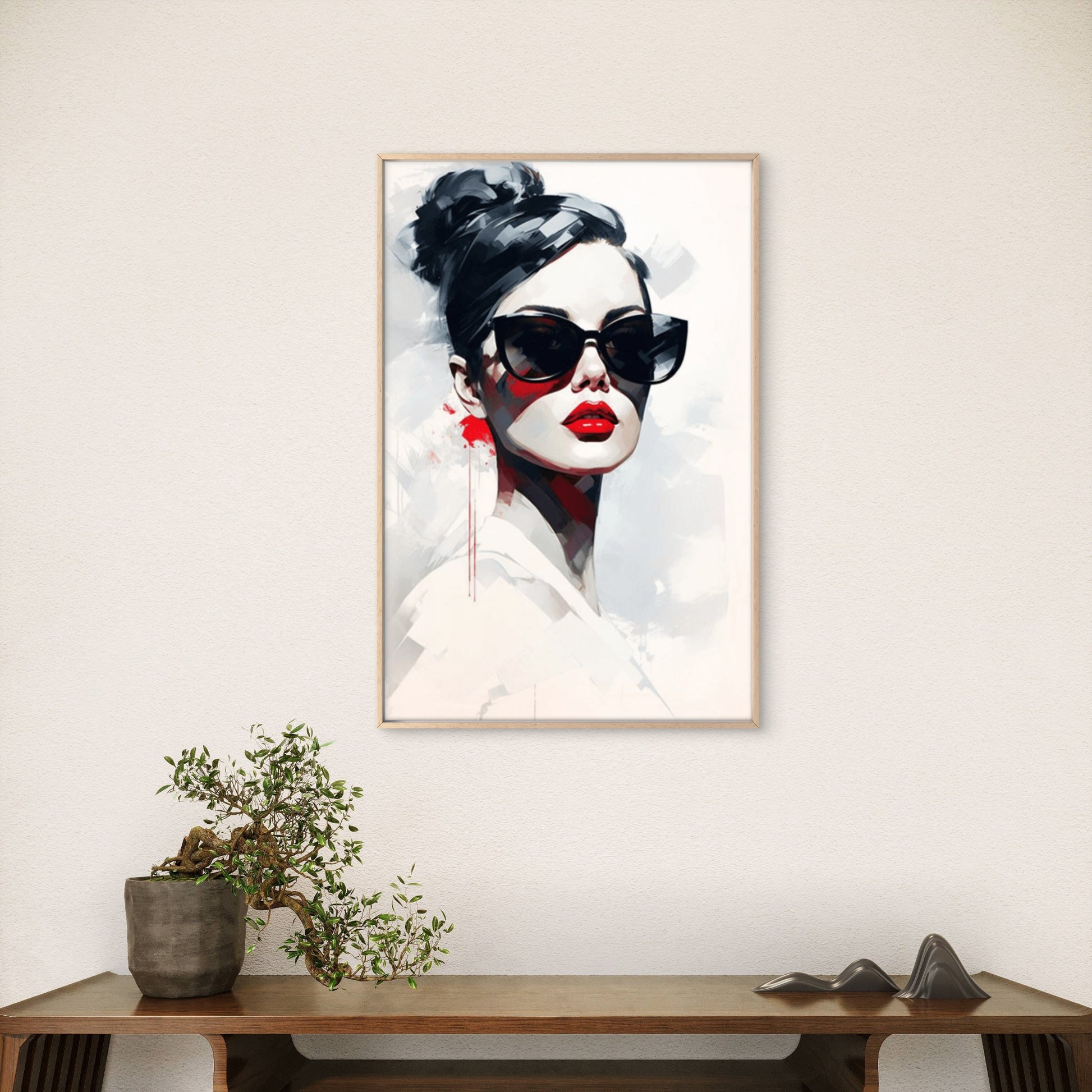 Striking Red Lips Stylish Glasses Woman Abstract Fashion Home Decor Premium Quality Poster Print Choose Your Sizes - Bella Home Decor