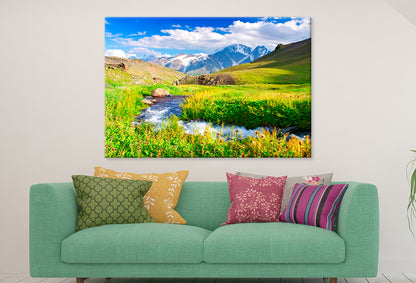 River in Meadow near Mountains  Wall Art Decor 100% Australian Made - Bella Home Decor