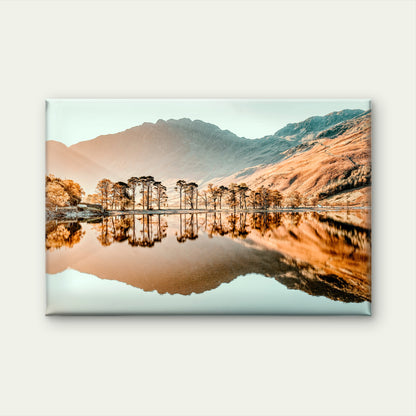 Golden Sunset Autumn Mountain Tree Lake Reflection Wall Art Decor 100% Australian Made