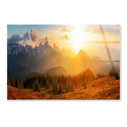 Mountain & Forest Sunset Sky View  Acrylic Glass Print Tempered Glass Wall Art 100% Made in Australia Ready to Hang