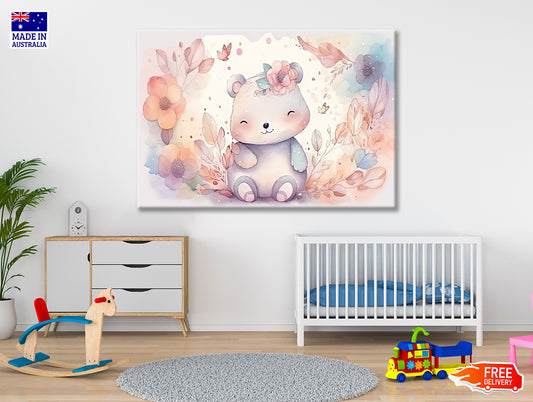 Happy Baby Bear in Flower Blossom Garden Print 100% Australian Made - Bella Home Decor