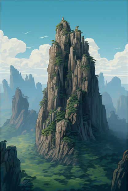 Anime Style Mountains Landscape 40x60cm Metal Print Ready to Hang