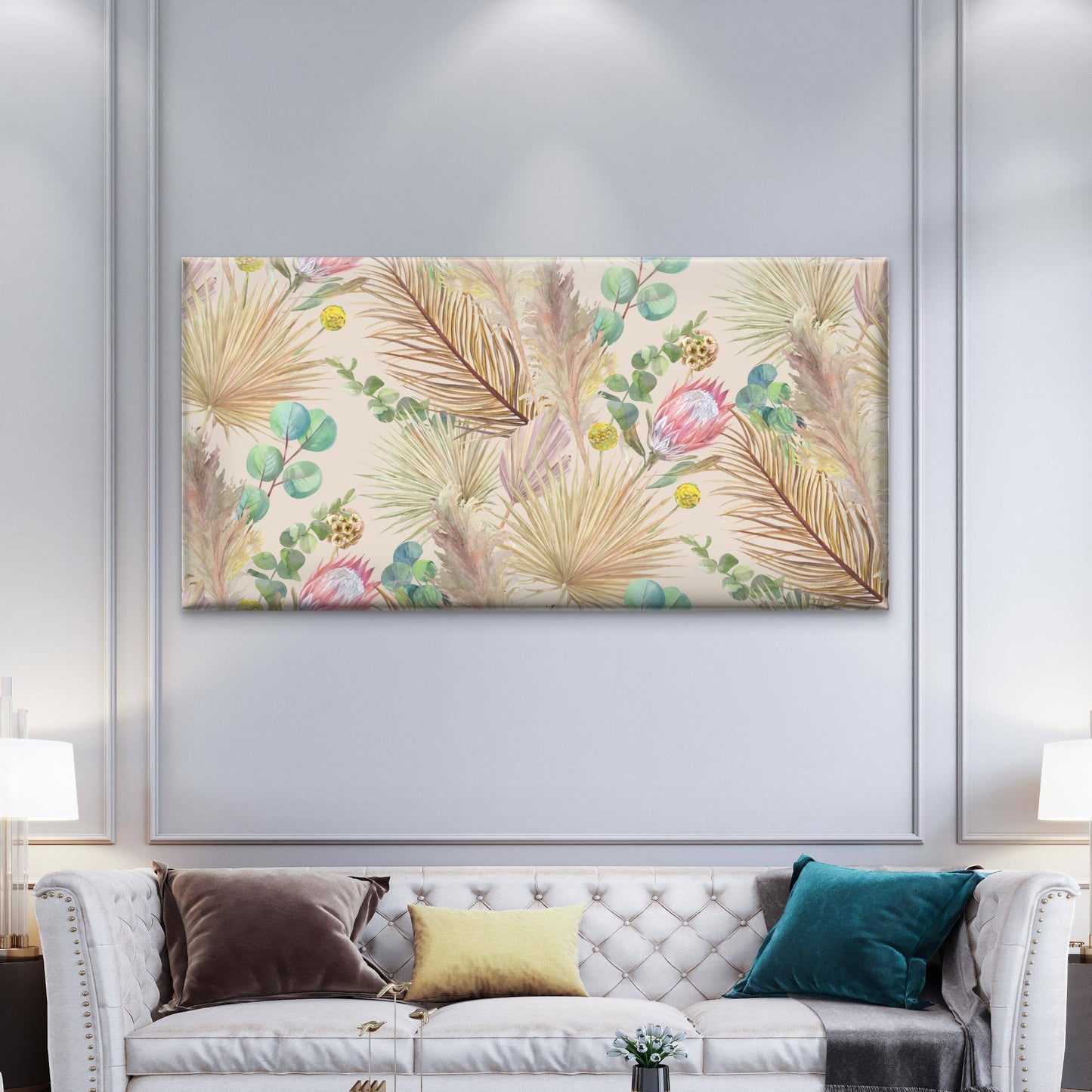 Boho Pink Protea Eucalyptus Wall Art Canvas Office Home Room Framed 120x60cm