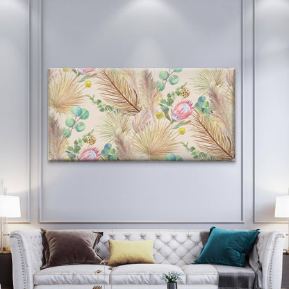 Boho Pink Protea Eucalyptus Wall Art Canvas Office Home Room Framed 120x60cm