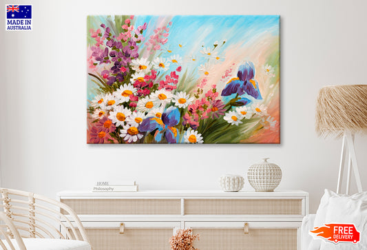 Abstract Illustration of Flowers, Daisies Oil Painting Wall Art Limited Edition High Quality Print