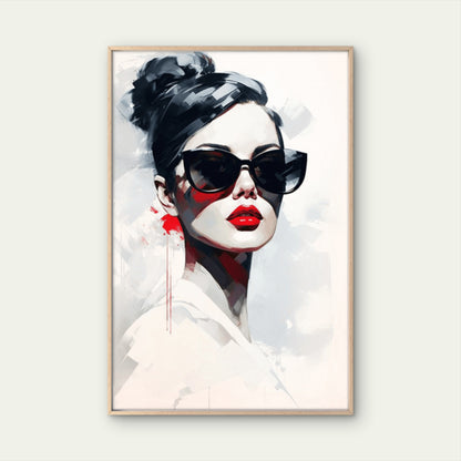Striking Red Lips Stylish Glasses Woman Abstract Fashion Home Decor Premium Quality Poster Print Choose Your Sizes - Bella Home Decor