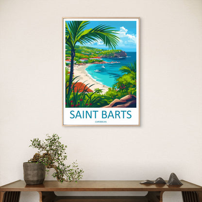 Saint Barts Caribbean Island Coastline Bay Saline Lagoon Travel Poster Print Wall Art