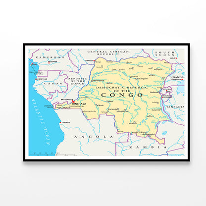 Congo Democratic Republic Political Map Home Decor Premium Quality Poster Print Choose Your Sizes