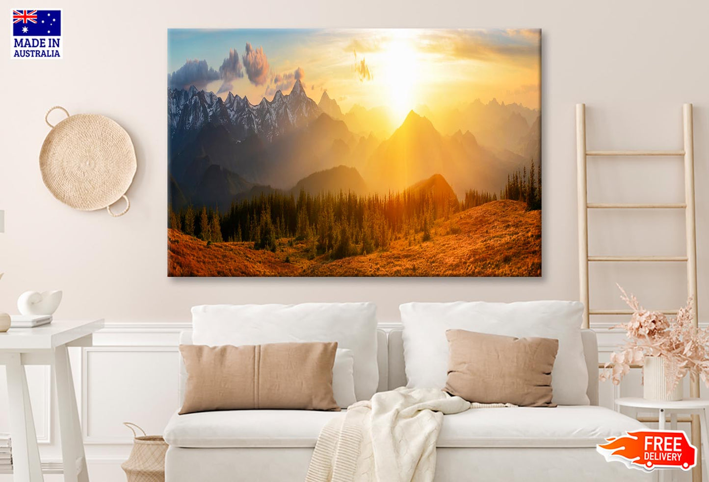 Mountain & Forest Sunset Sky View Wall Art Decor 100% Australian Made