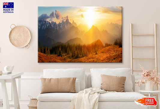 Mountain & Forest Sunset Sky View Wall Art Decor 100% Australian Made