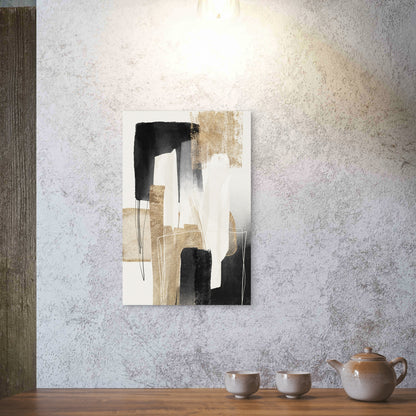 Gold Black White Abstract 60x90cm Metal Print Ready to Hang - Bella Home Decor