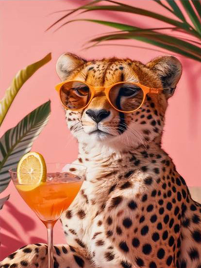 Leopard with Martini Relaxation Fashion Home Decor Premium Quality Poster Print Choose Your Sizes - Bella Home Decor