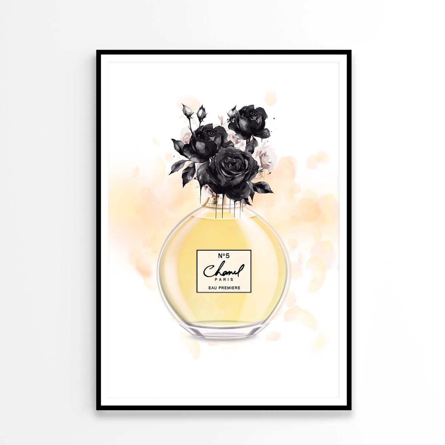 Fashion Yellow Perfume with Black Flowers Design Home Decor Premium Quality Poster Print Choose Your Sizes