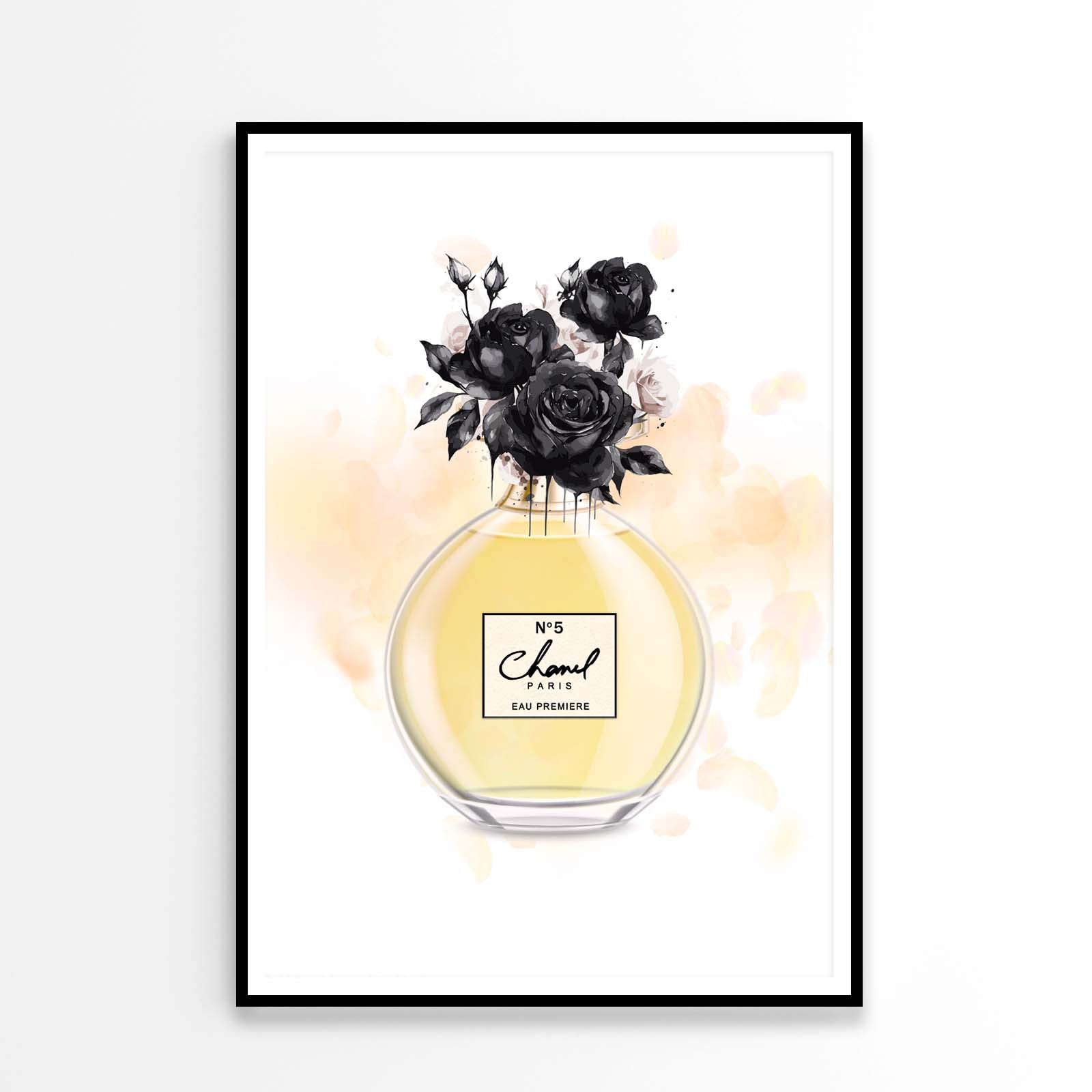 Fashion Yellow Perfume with Black Flowers Design Home Decor Premium Quality Poster Print Choose Your Sizes