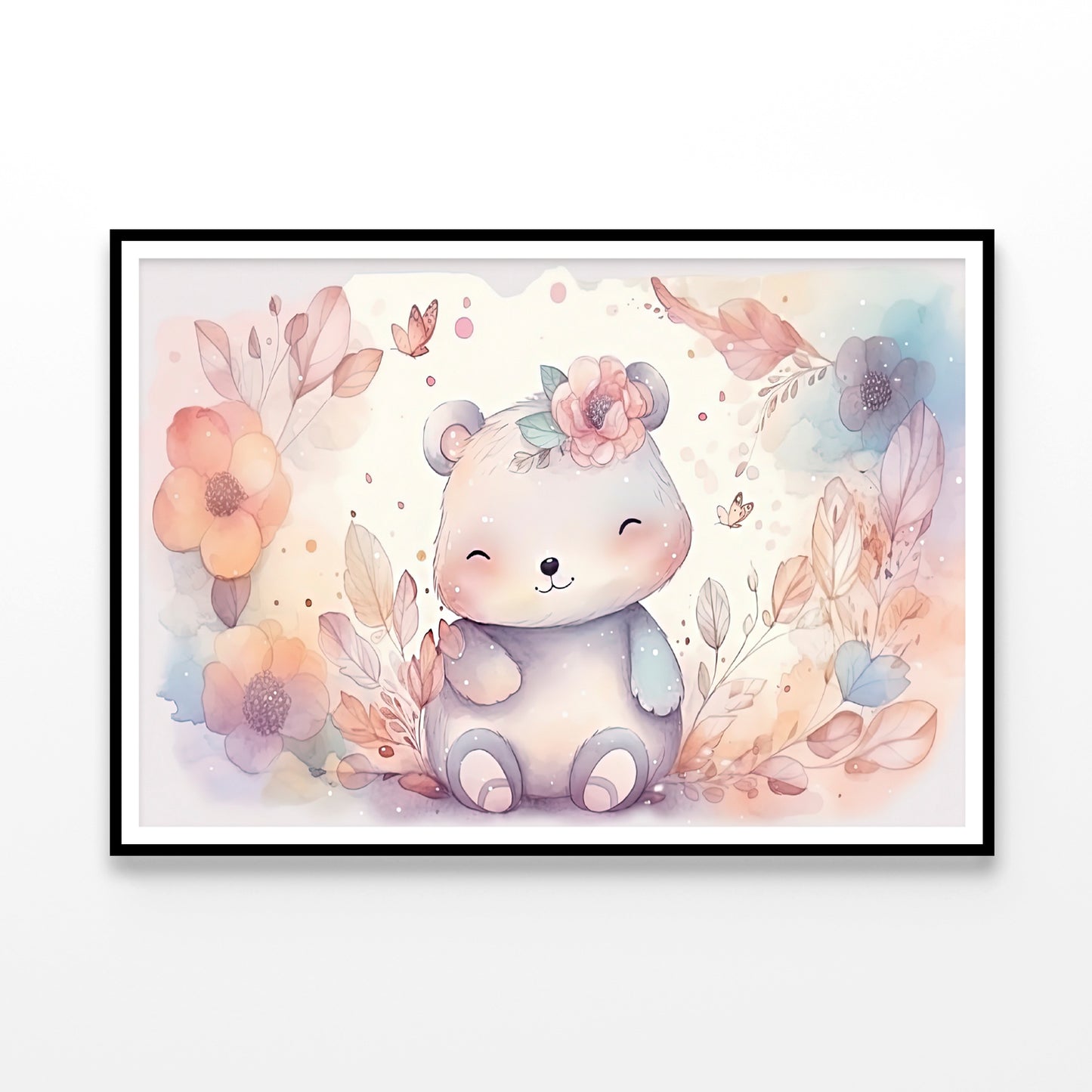 Happy Baby Bear in Flower Blossom Garden Home Decor Premium Quality Poster Print Choose Your Sizes