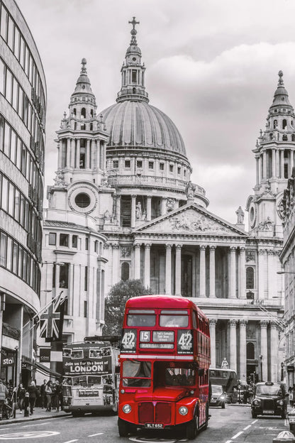 Red Bus in Street Photograph 60x90cm Print 100% Australian Made