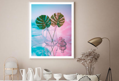 Two Green Leaves in A Clear Vase on A Table Home Decor Premium Quality Poster Print Choose Your Sizes - Bella Home Decor