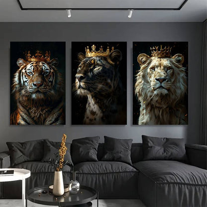 3pcs Royal Lion Leopard Tiger King Wall Art Set Canvas Unframed - High Quality Print 100% Australian Made Wall Canvas - Bella Home Decor