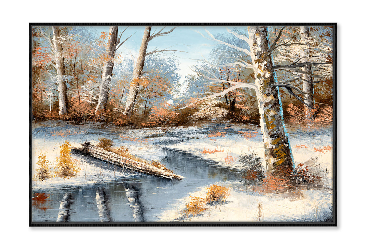 Winter Dead Trees & Lake Oil Painting Wall Art Limited Edition High Quality Print Canvas Box Framed Black