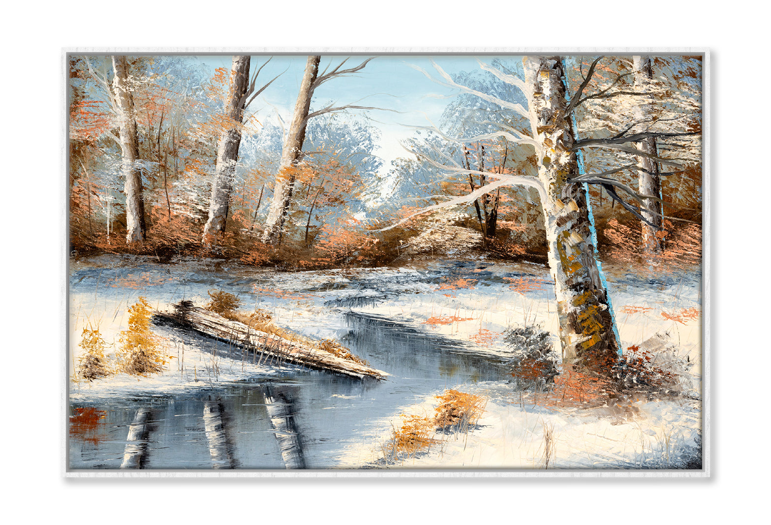 Winter Dead Trees & Lake Oil Painting Wall Art Limited Edition High Quality Print Canvas Box Framed White